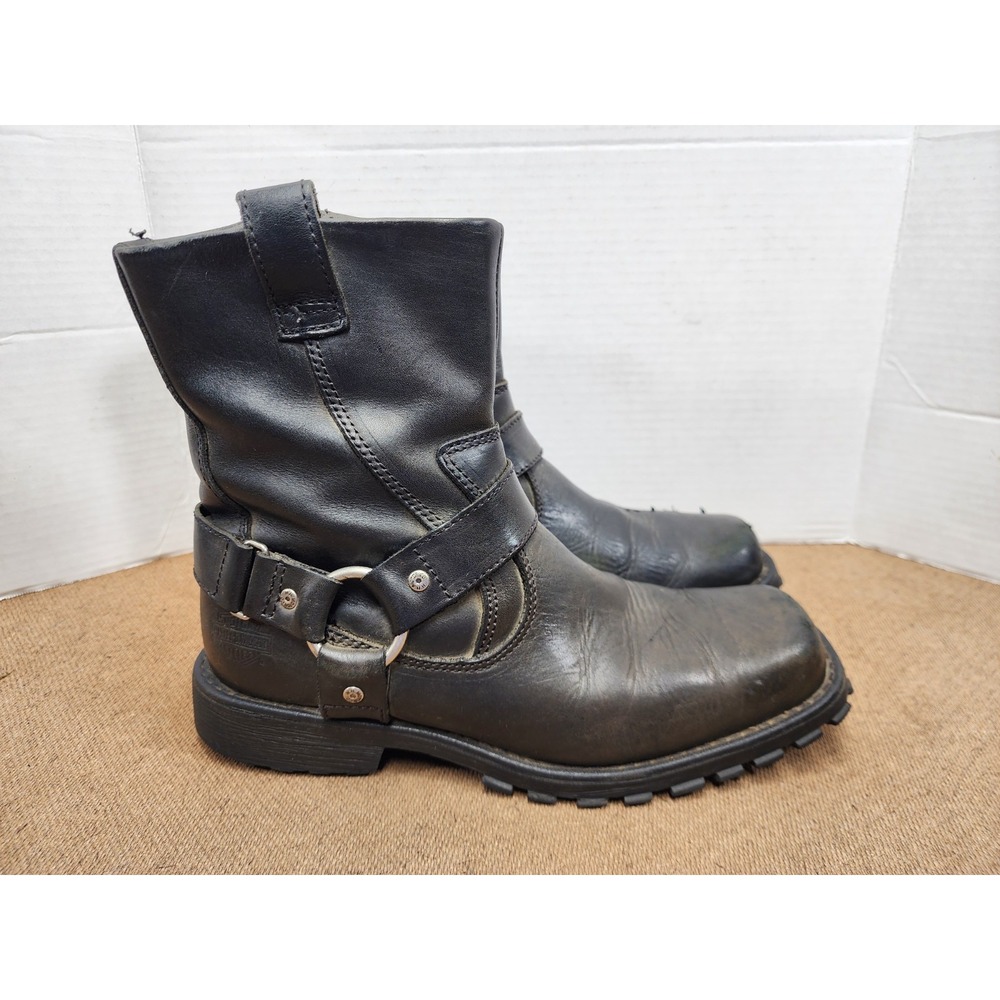 Mens Harley-Davidson Riding Boots Black Leather Harness Zip Sz 8